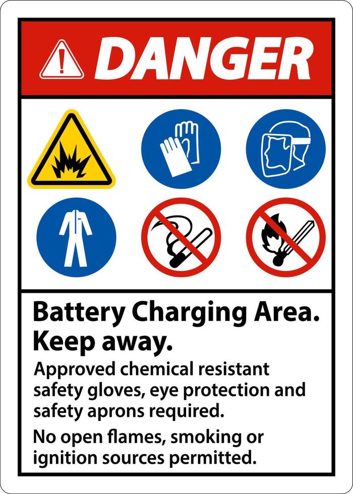 Danger Battery Charging Area Keep Away Sign On White Background vector