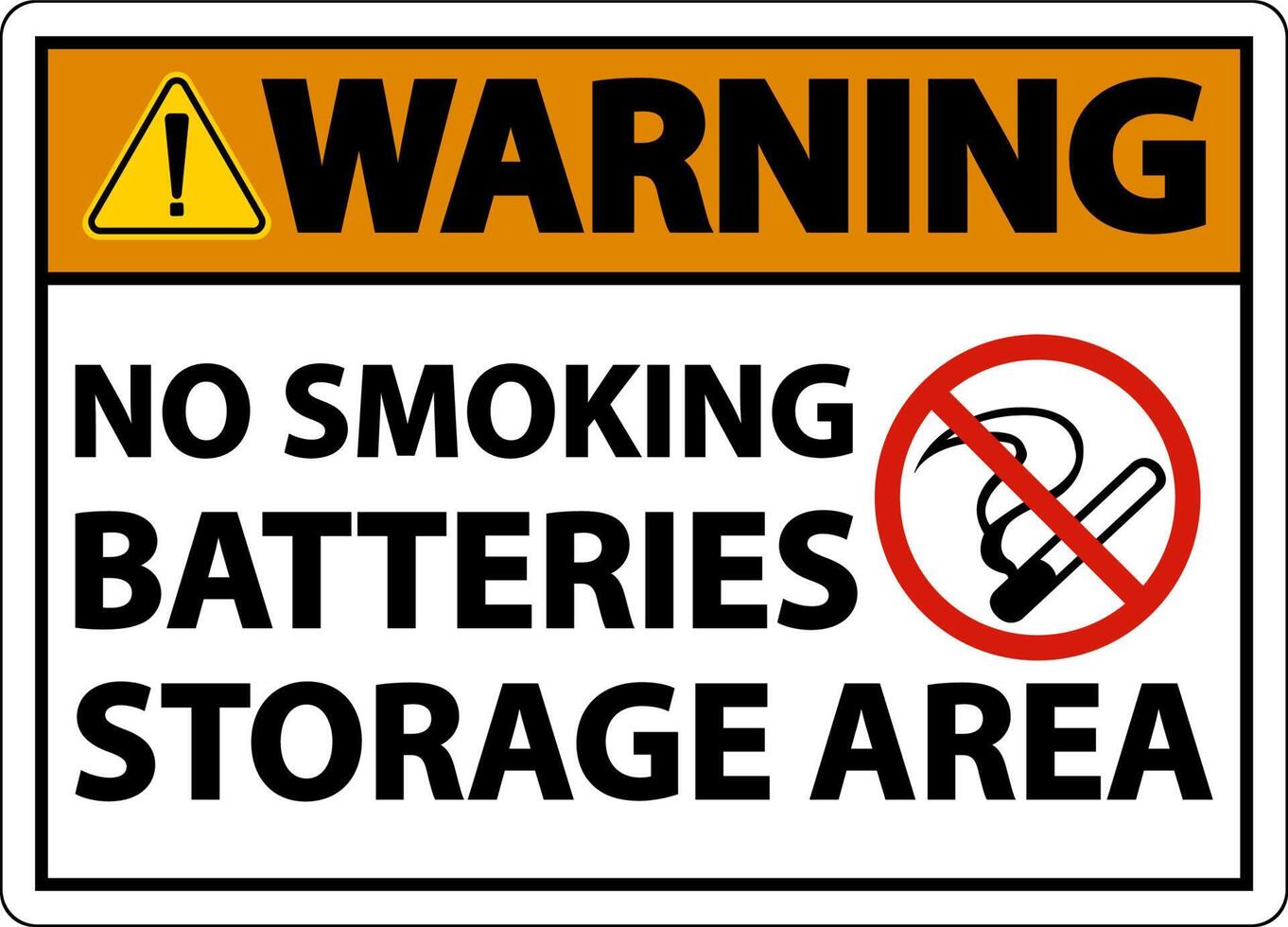 Warning No Smoking Battery Storage Area Sign On White Background vector