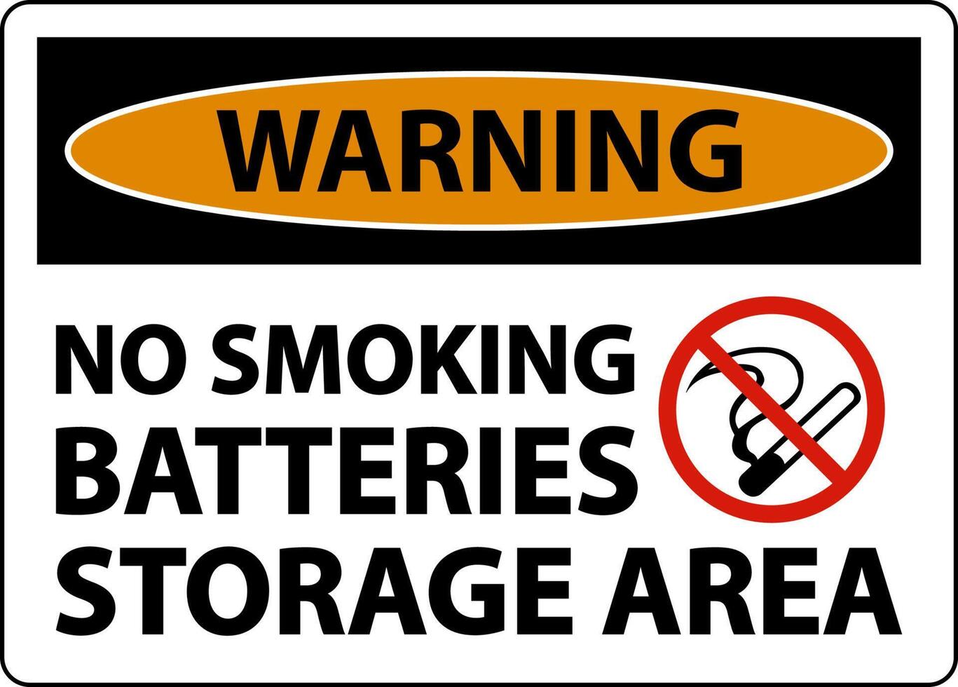 Warning No Smoking Battery Storage Area Sign On White Background vector