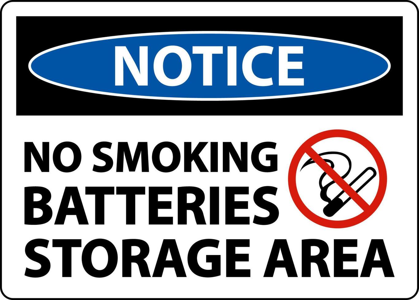 No Smoking Battery Storage Area Sign On White Background vector