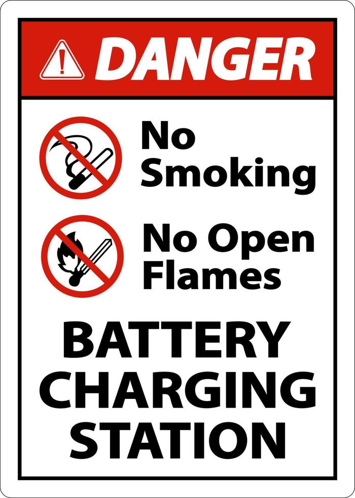 Danger Battery Charging No Smoking Sign On White Background vector