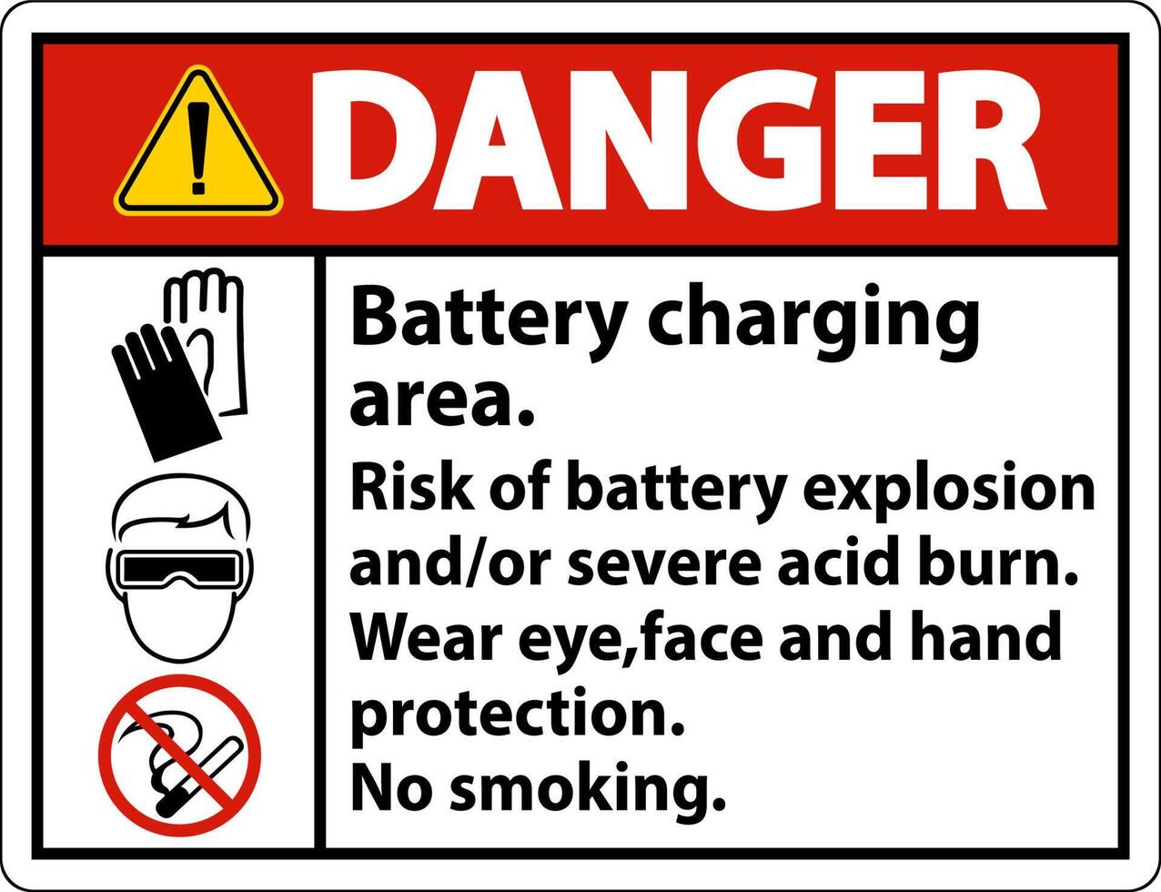 Danger Battery Charging Area Sign On White Background vector