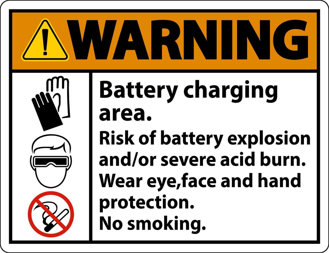 Warning Battery Charging Area Sign On White Background vector