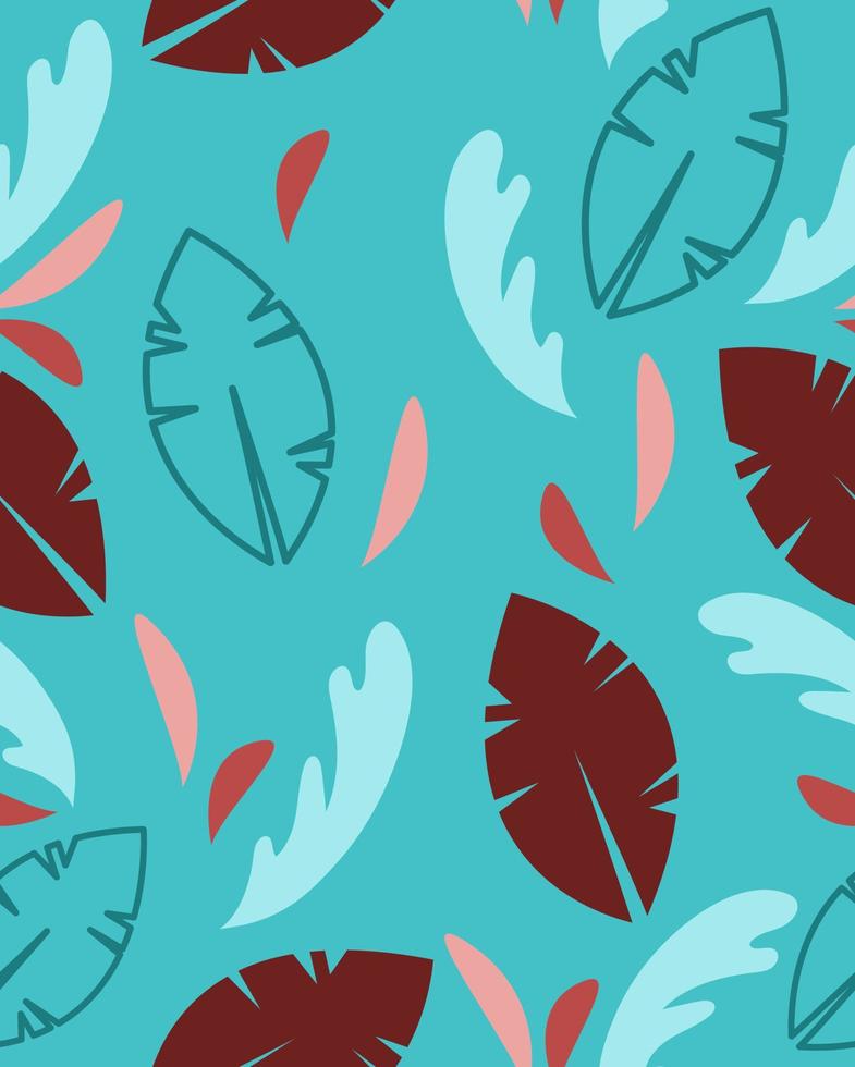 Pattern with blue-red leaves vector