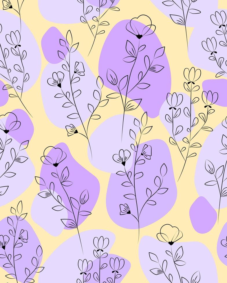 Pattern with delicate line art flowers vector