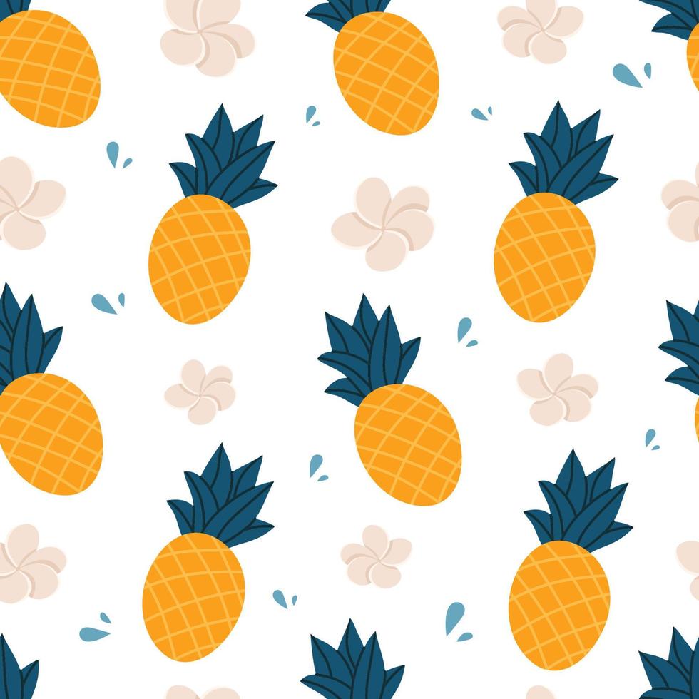 Tropical pattern with pineapples and flowers vector