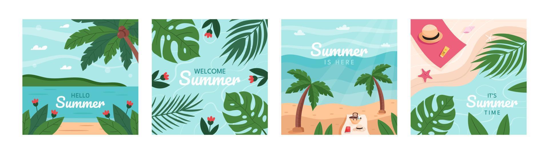 Summer templates set for social media vector