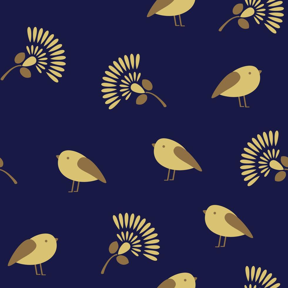 Seamless pattern with golden birds and flowers vector