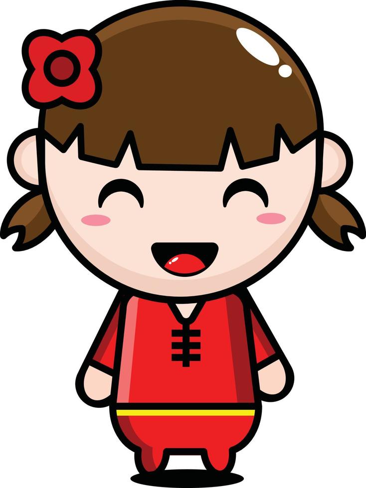 Female cartoon character in traditional Chinese New Year costume vector