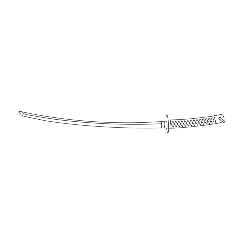 ilustración de icono de contorno de espada katana sobre fondo blanco aislado vector