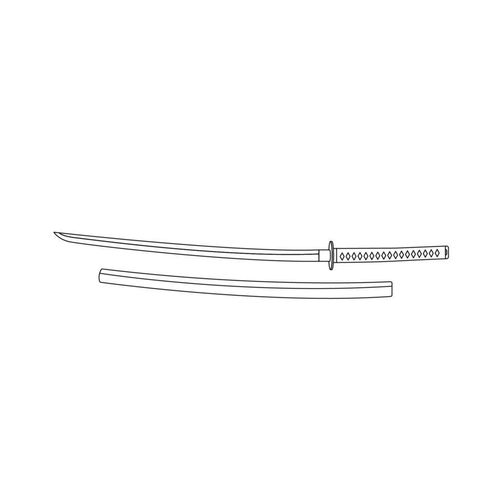 ilustración de icono de contorno de espada katana sobre fondo blanco aislado vector