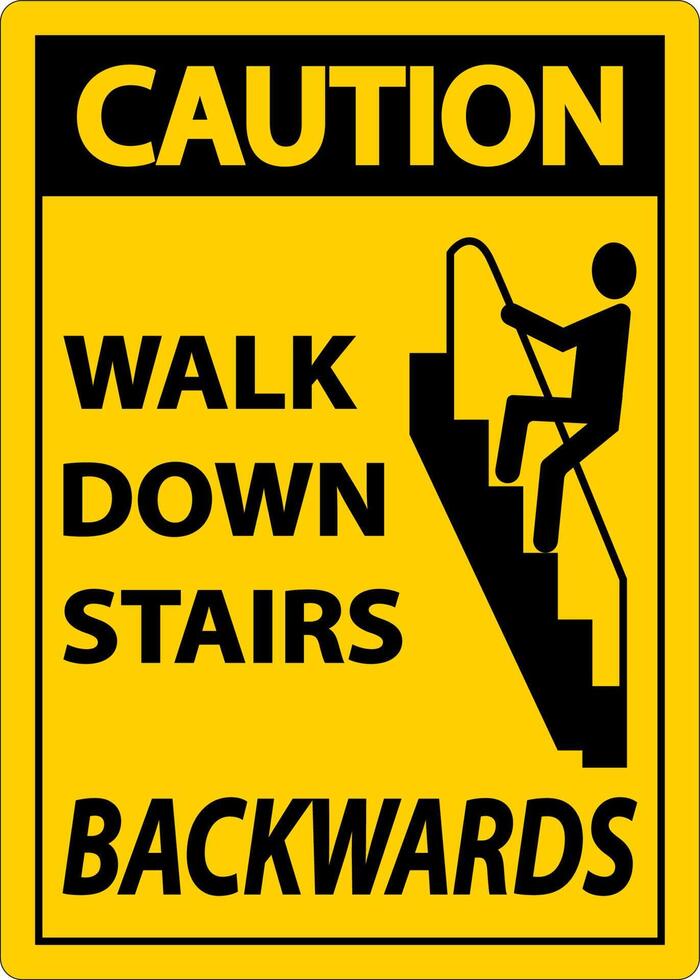 Caution Walk Down Stairs Backwards Sign vector