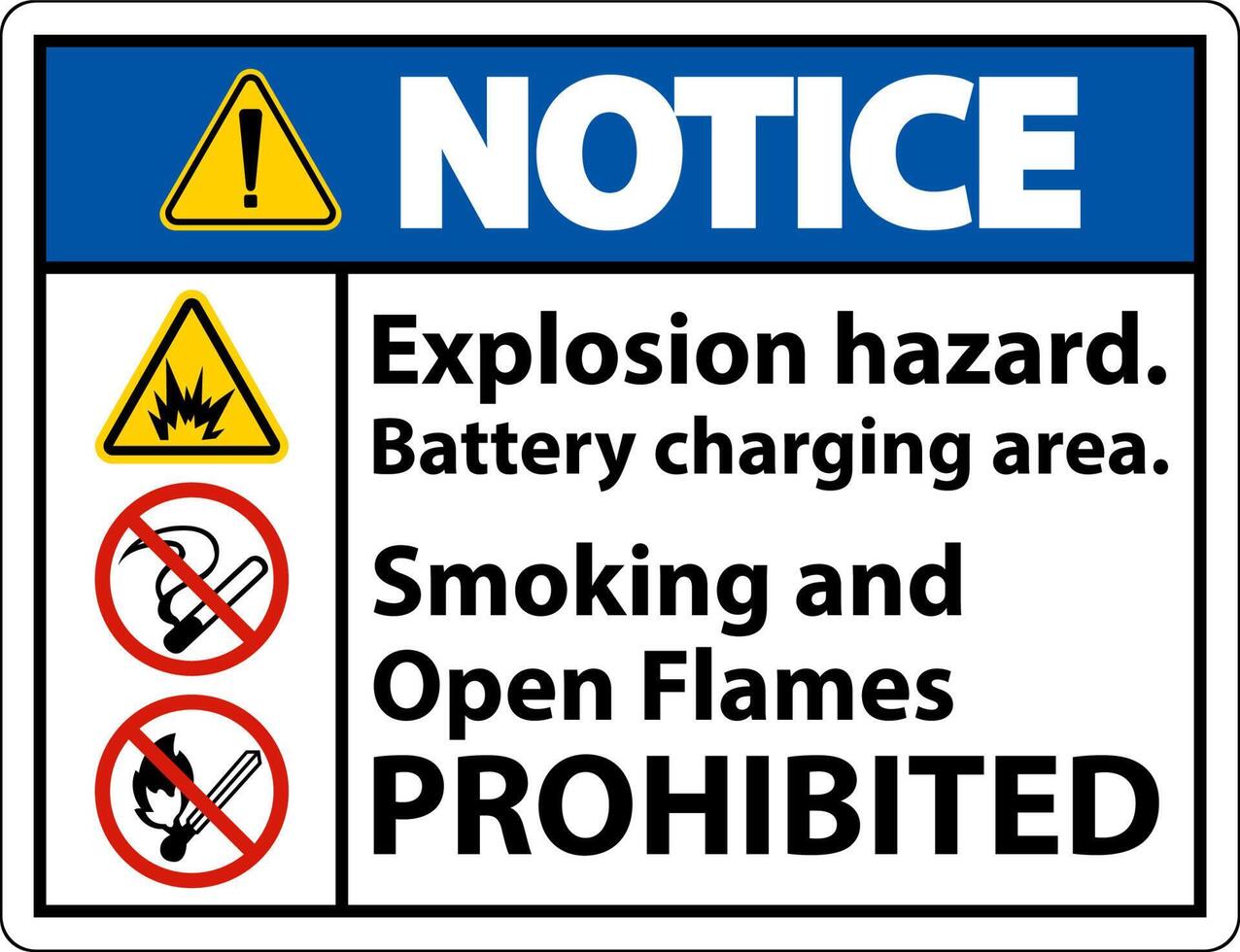 Notice Explosion Hazard Charging Area Sign On White Background vector
