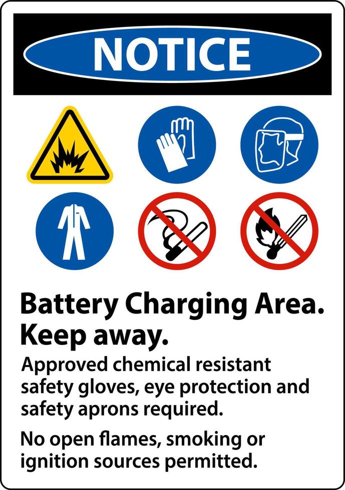 Notice Battery Charging Area Keep Away Sign On White Background vector