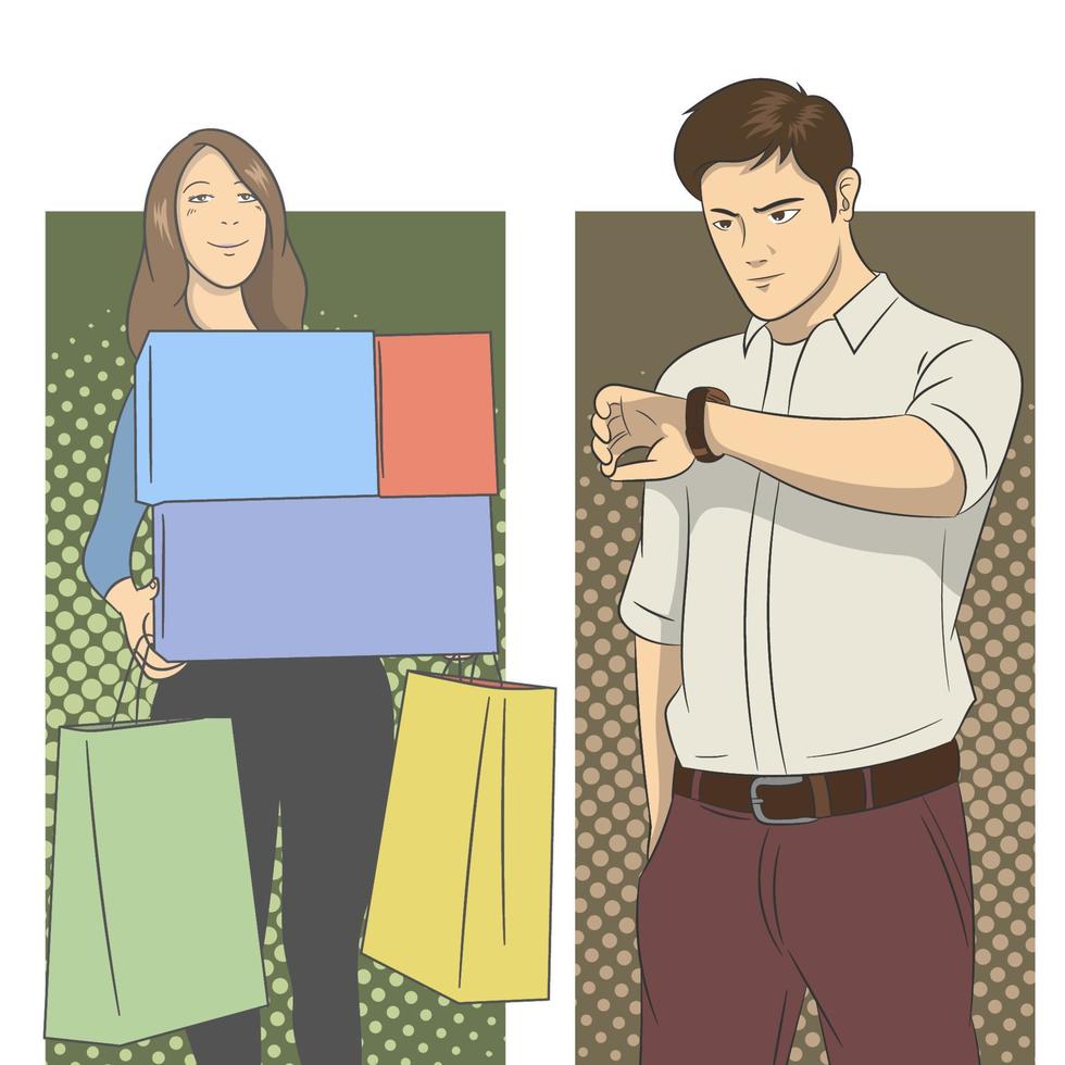 hombre y mujer de compras vector