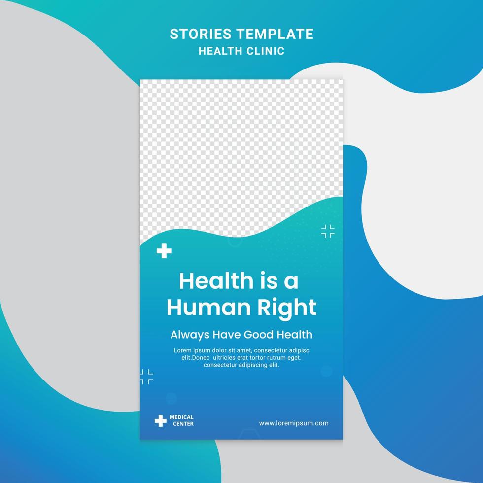 Health clinic Social media story frame set background template with green and blue simple elegant modern style. Design backgrounds for social media. Vector illustration