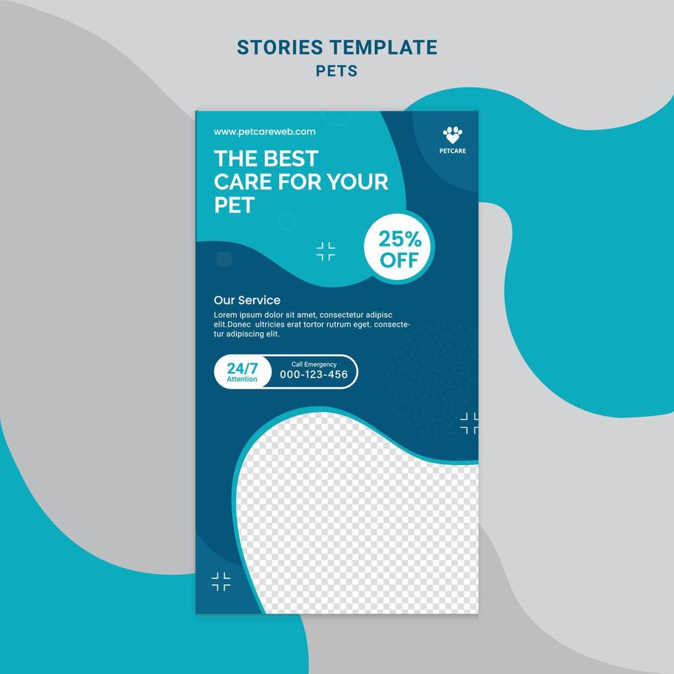 Veterinary clinic  pet shop Social media Instagram story frame set background template with green and blue simple elegant modern style. Design backgrounds for social media. Vector illustration