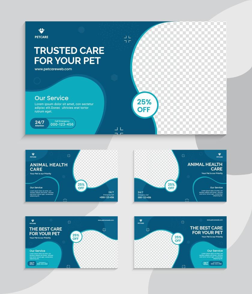 Animal Health care and web banner template. Promotion banner design for live business workshop. Video cover for the pet care. Pet clinic social media pet service vector layout.