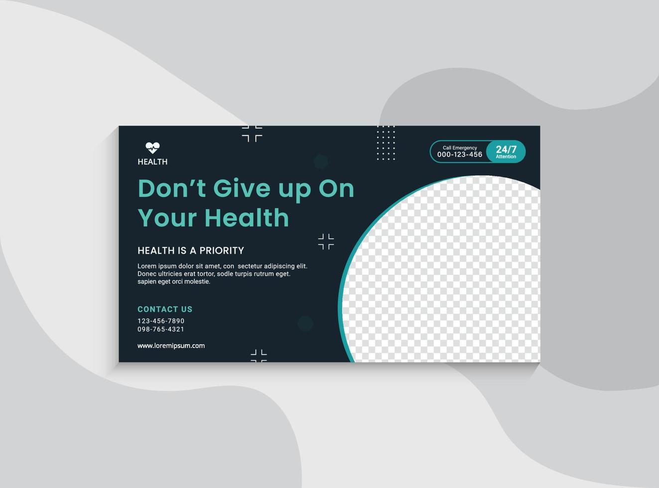 miniatura de video para atención médica y plantilla de banner web. diseño de banner de promoción para taller de negocios en vivo. portada de video para doctor. diseño de vector de servicio de salud de redes sociales de clínica de salud.