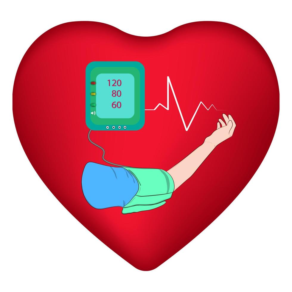 graphics image arm and heart background concept Pressure measurement medical and health care vector illustrations