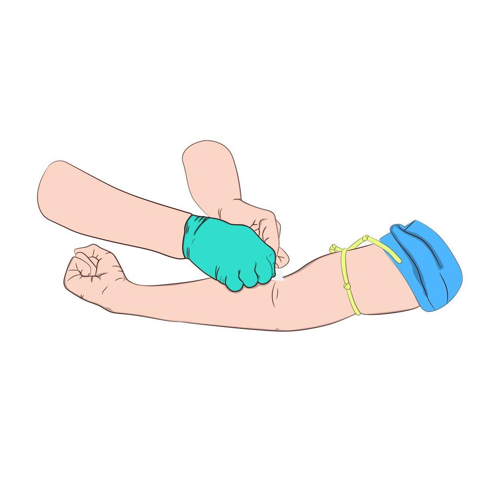 Vector illustration image a doctor using Cotton swab to clean the arms before a needle to draw blood from an investigator To check the body