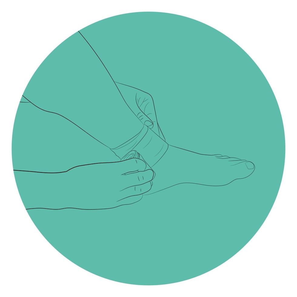 graphics image man applying compression bandage on ankle injury vector illustration