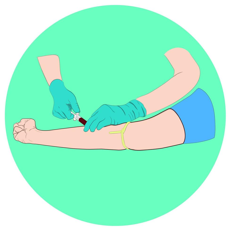 imagen de ilustración vectorial de un médico que usa una aguja para extraer sangre de un investigador para revisar el cuerpo vector