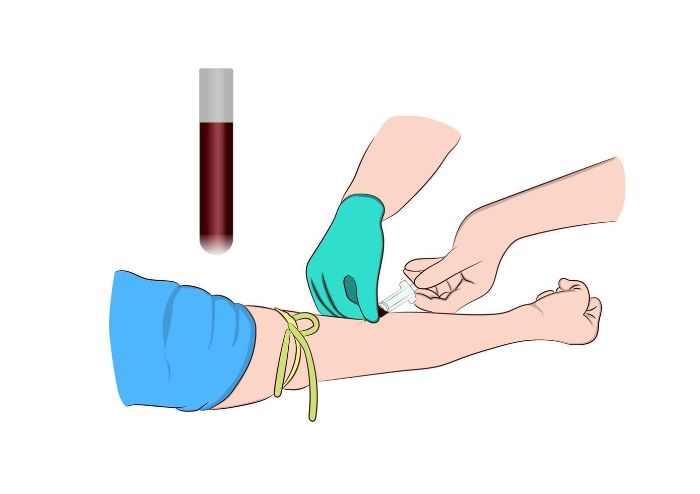 imagen de ilustración vectorial de un médico que usa una aguja para extraer sangre de un investigador para revisar el cuerpo vector