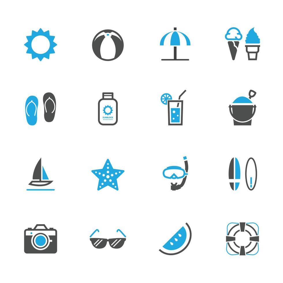 Summer and Beach Icons with White Background vector