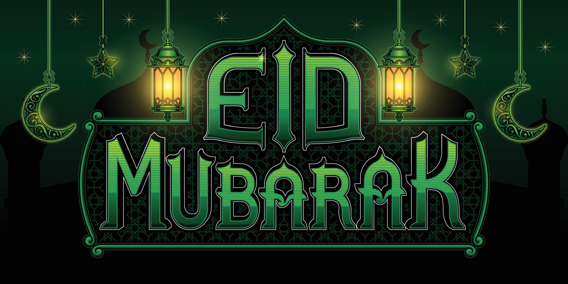 Eid Mubarak Text Green Background vector