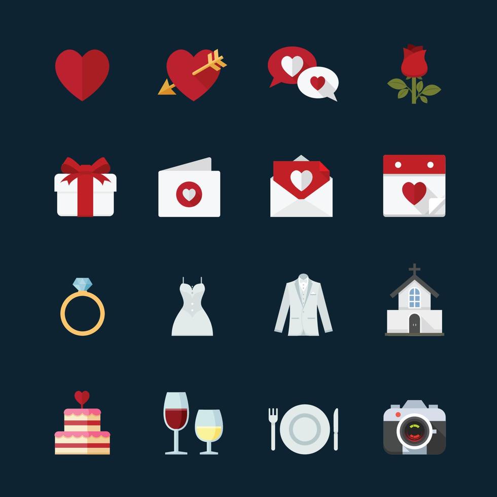 iconos de boda y amor con fondo negro vector