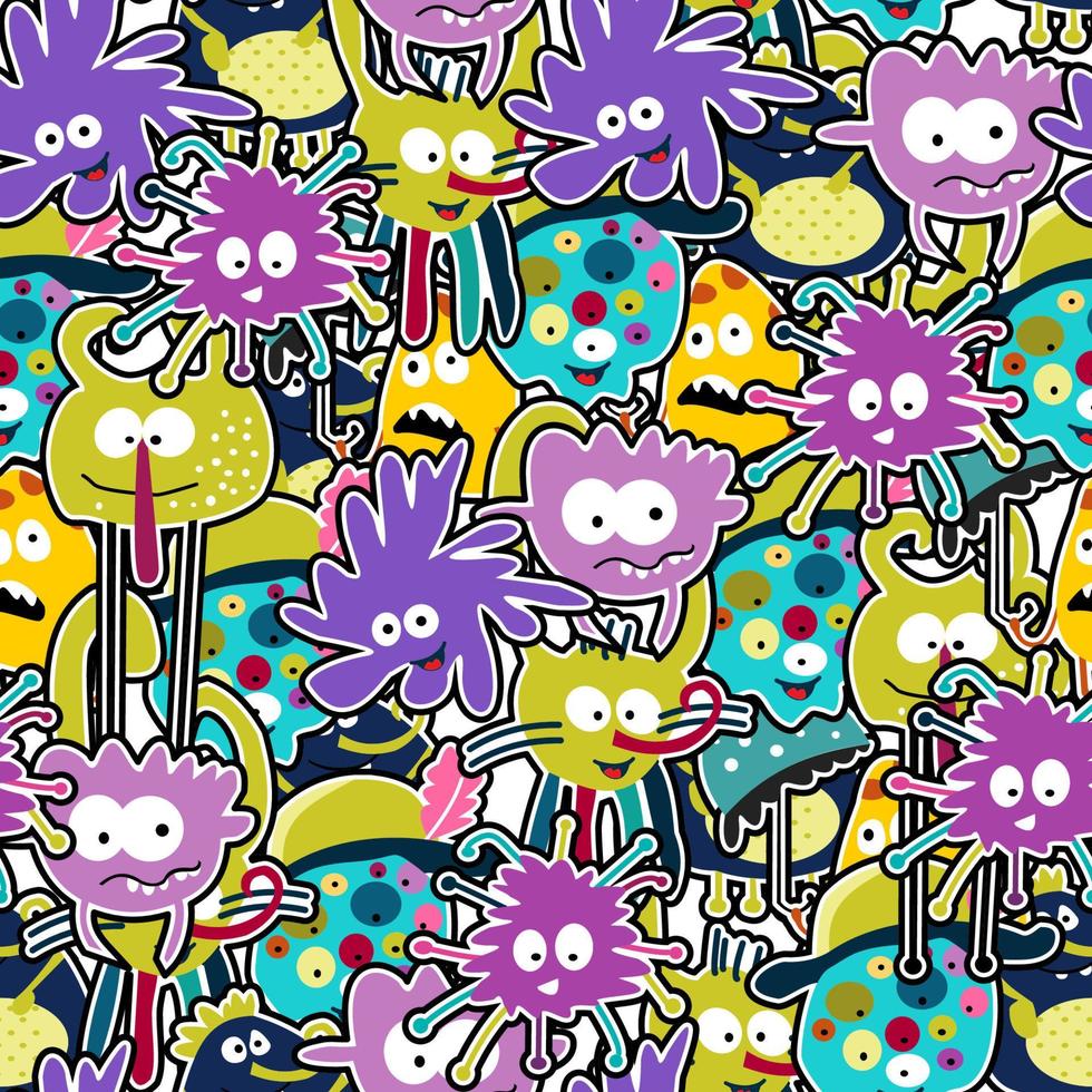 Seamless pattern. Cute monsters. vector