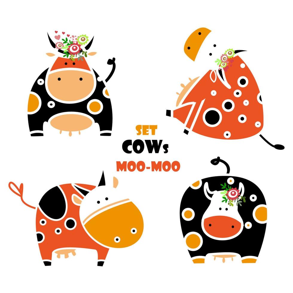 Cute cartoon cow. set vector