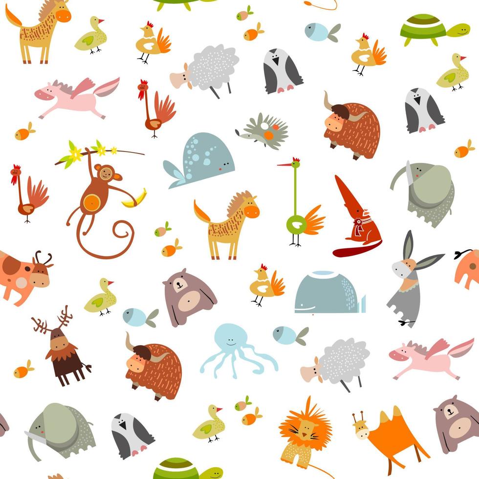 Seamless pattern of the cute animals. Set vector