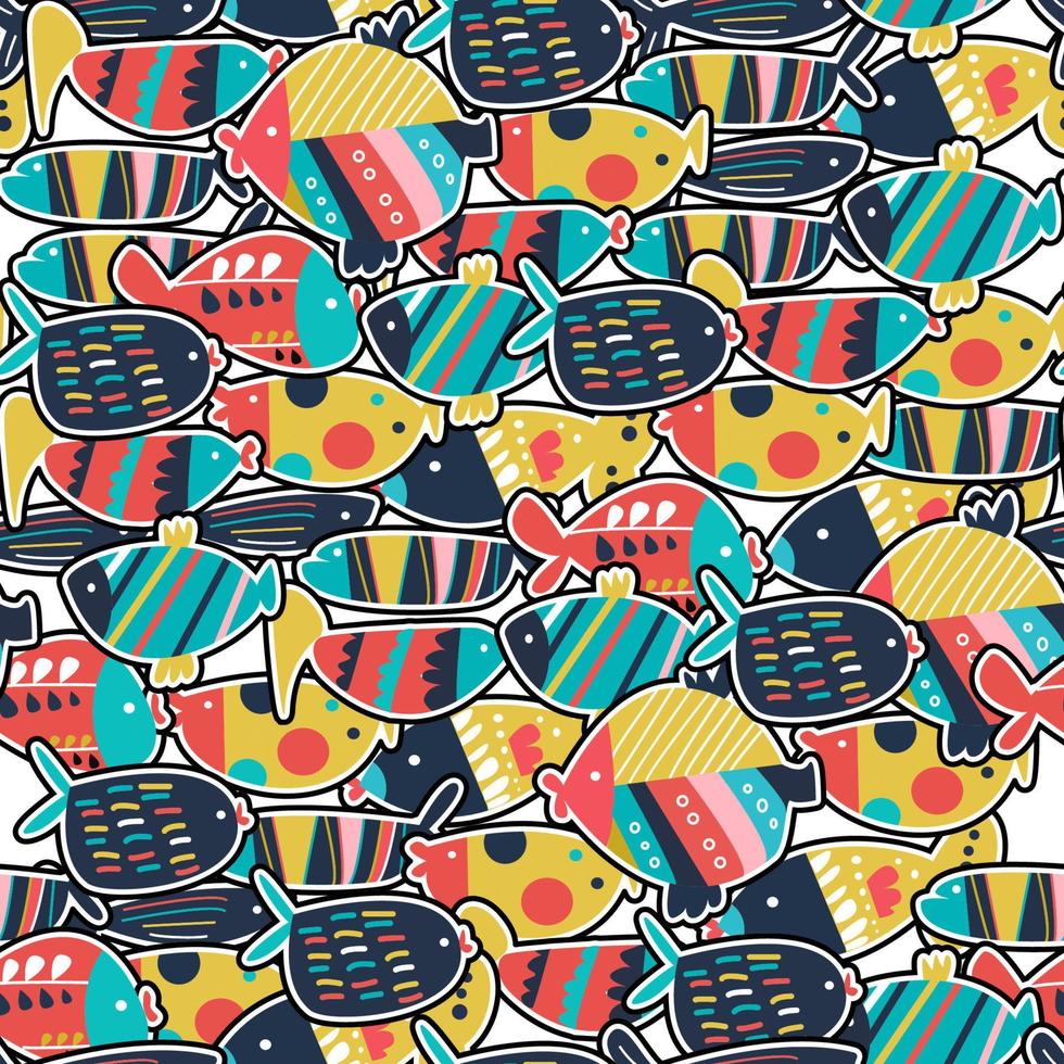 Seamless pattern of the cute fishes. set vector