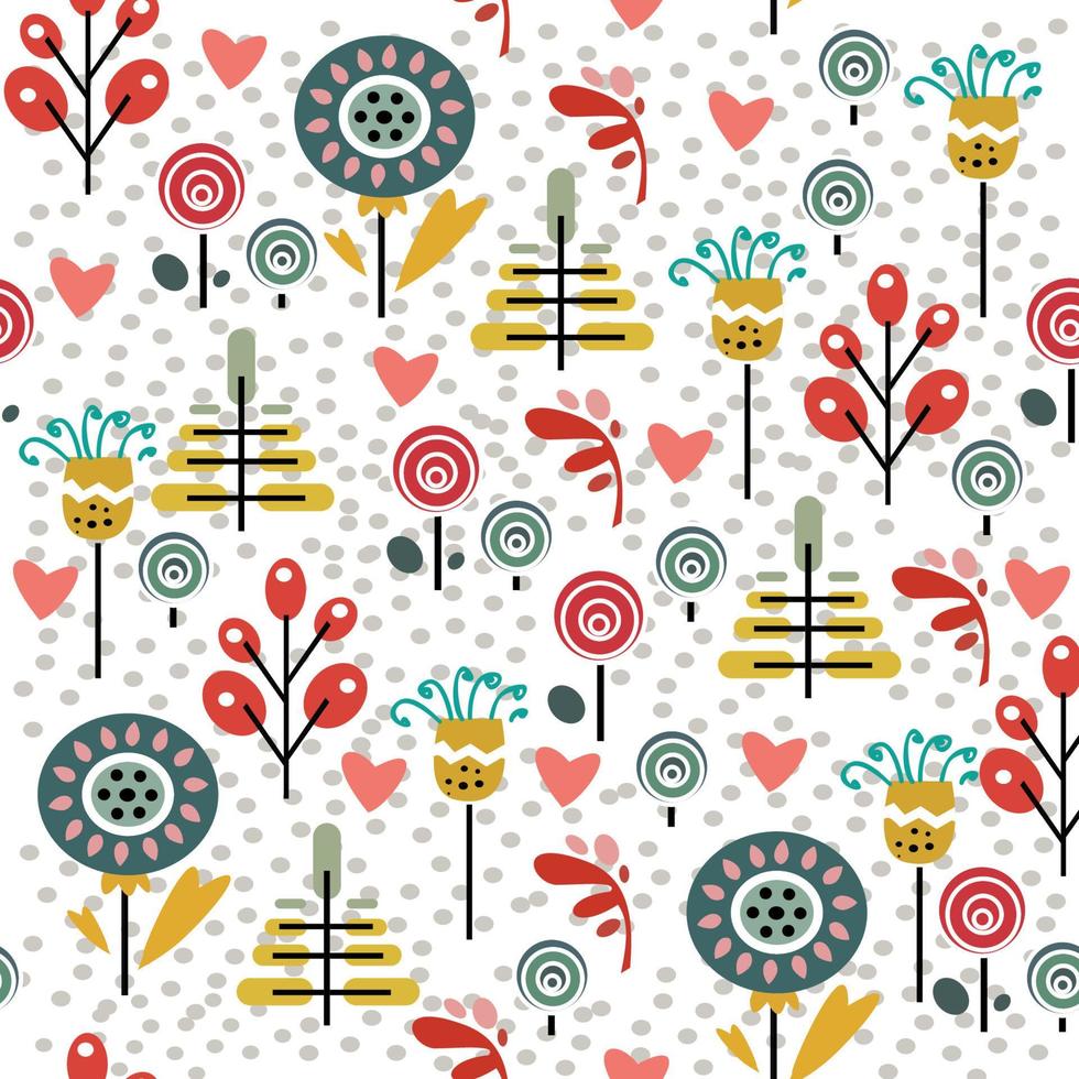 Seamless pattern of the plant in scandinavian style. Hand drawn background vector