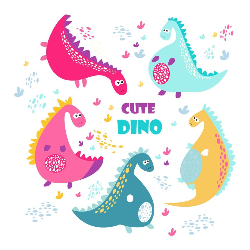 Cute vector color dinosaurs. Set