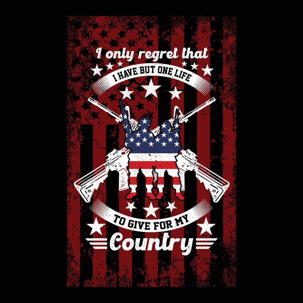 I only regret American USA army military soldier t-shirt design, flag, artwork, illustration, background vector