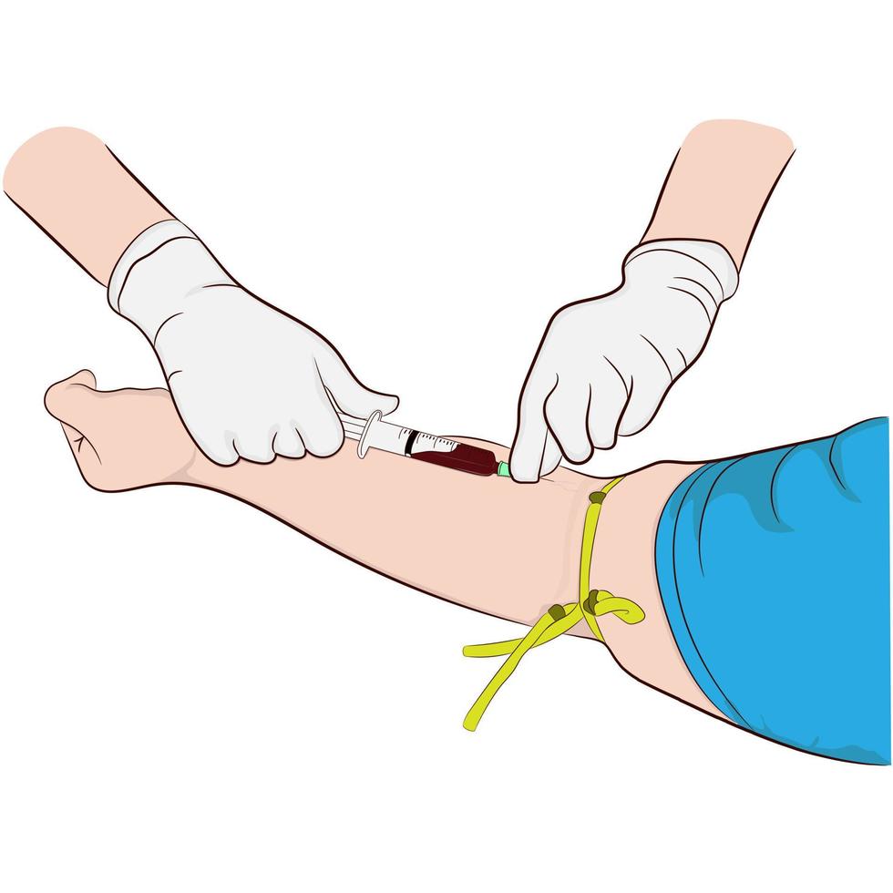 Vector illustration image a doctor using a needle to draw blood from an investigator To check the body