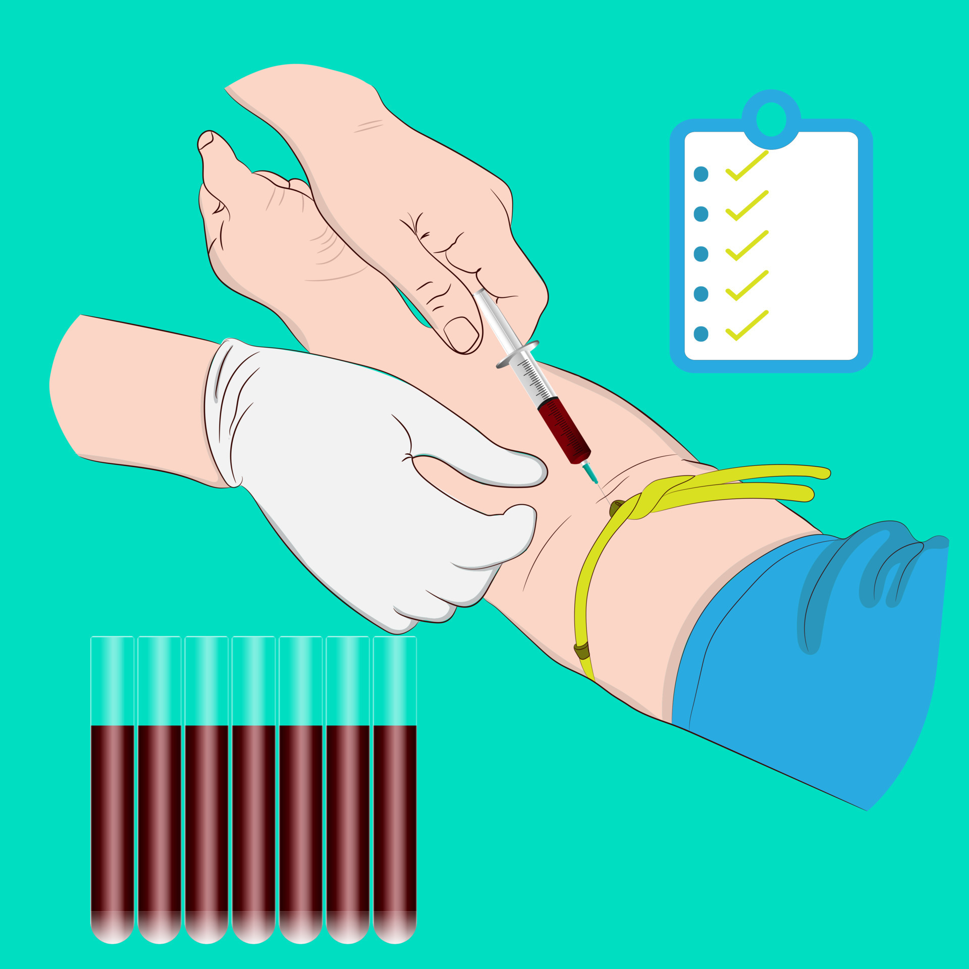 Vector illustration image a doctor using a needle to draw blood from an investigator To check