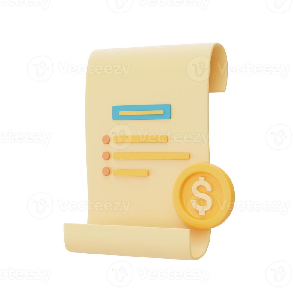 3d render of paper bill with dollar coin isolated on light background,money saving concept,Business financial investment.minimal style.3d rendering. photo