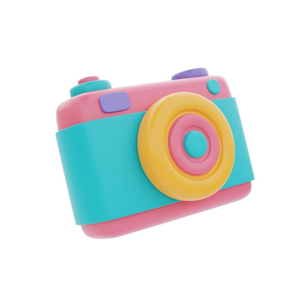 colorful camera isolated on light background, holiday vacation, Time to travel, 3d rendering photo