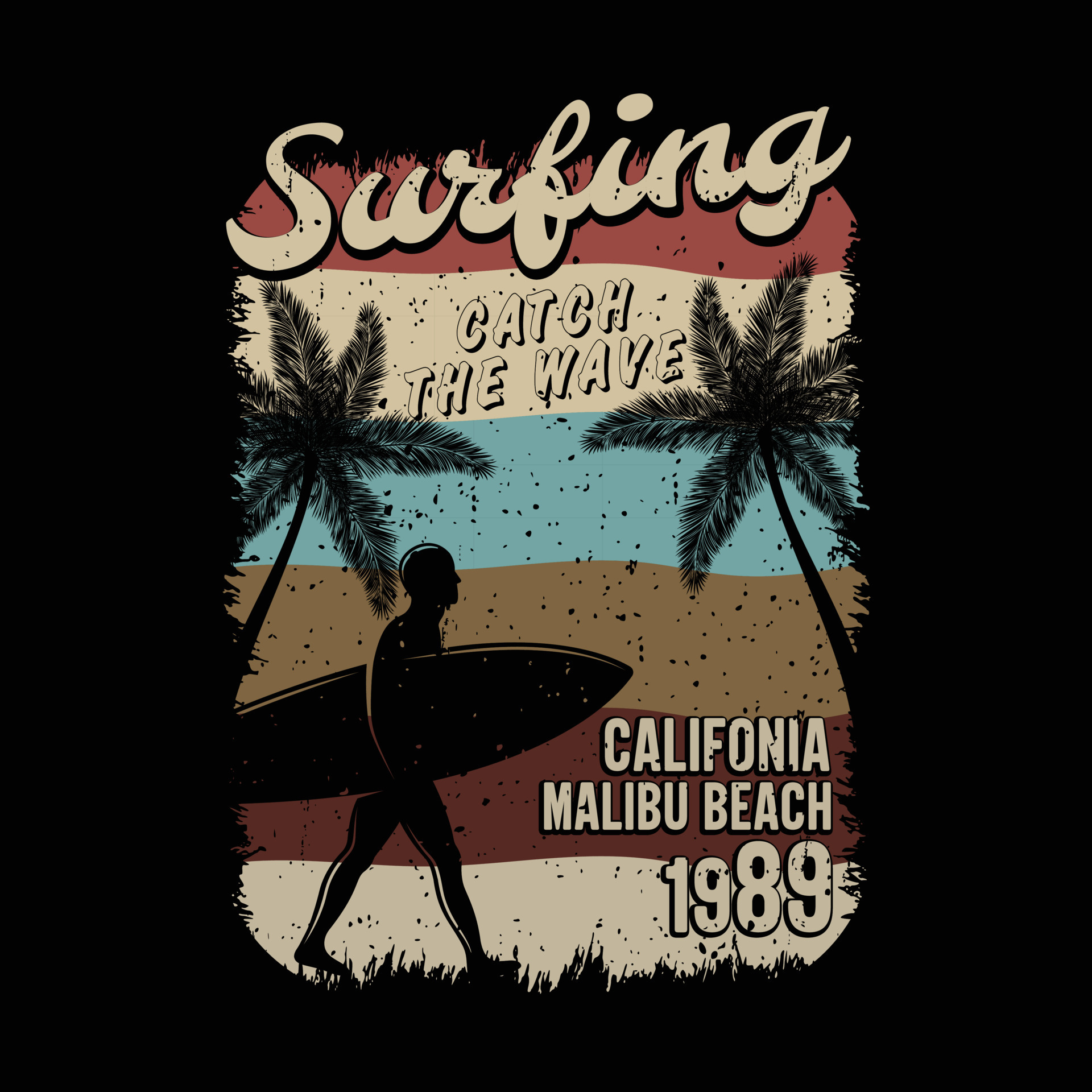 Surfing Catch the wave. Typography summer Tshirt design for print