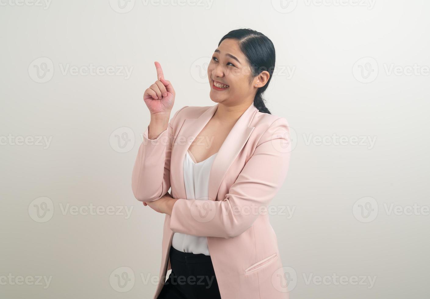 Asian woman thinking with white background photo