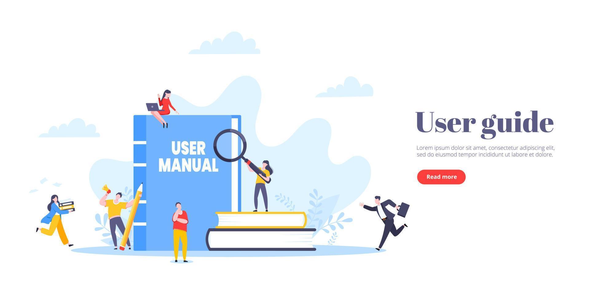 User manual guide book flat style design vector illustration.