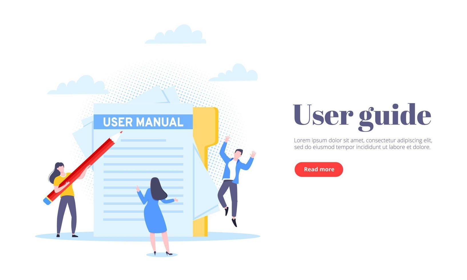 User manual guide book flat style design vector illustration.