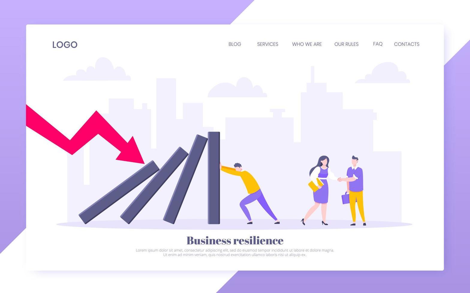 Business resilience or domino effect metaphor vector illustration website concept.