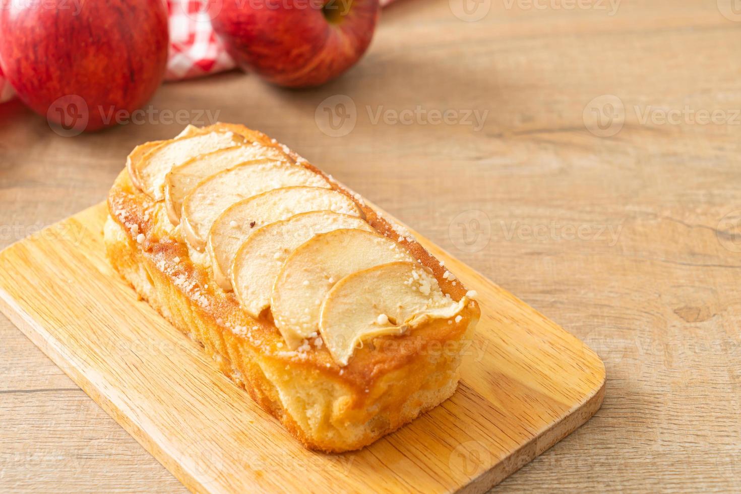 apple loaf crumbled on wood board photo