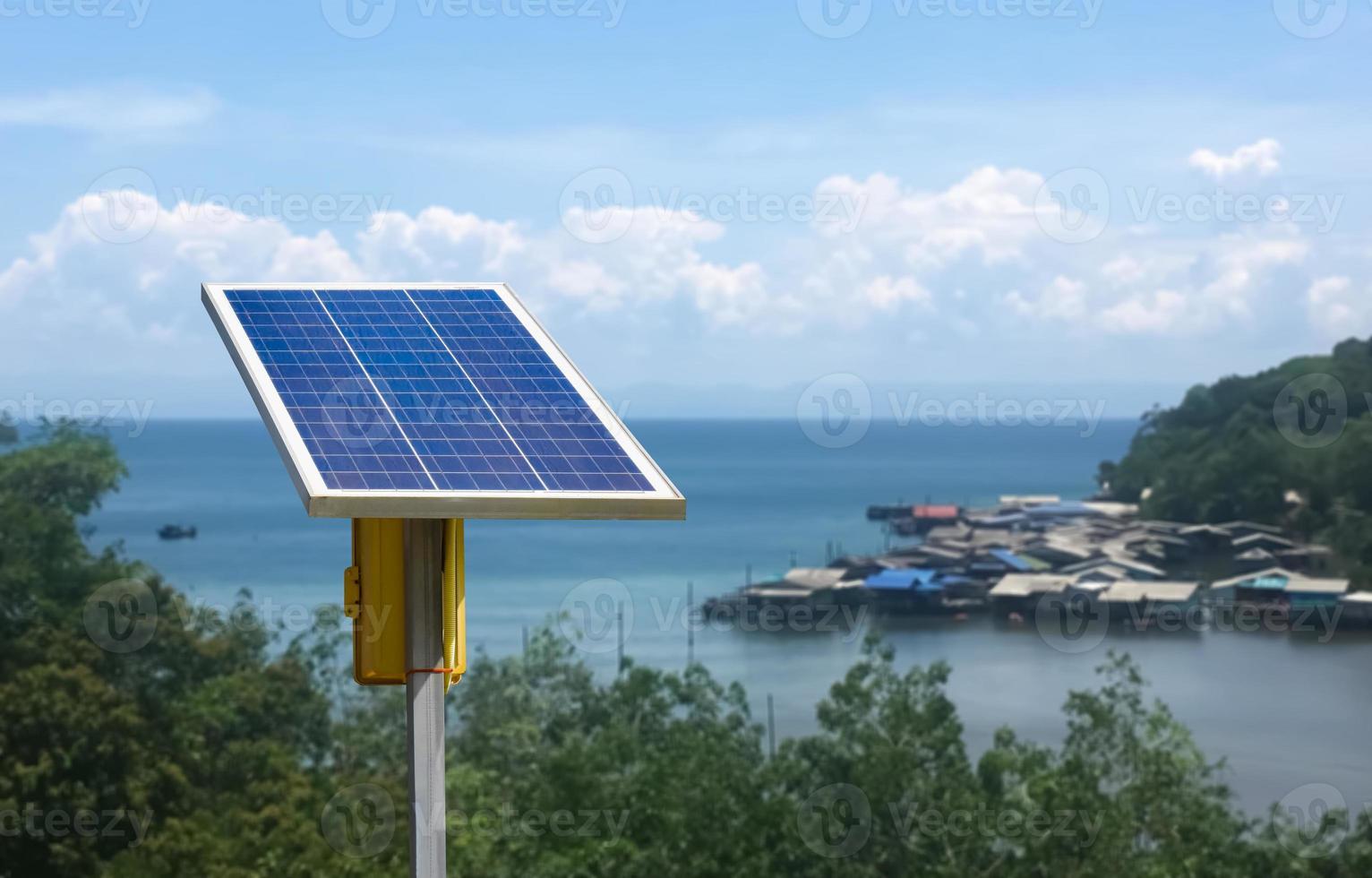 Photovoltaic panel, new technology for store and use the power from the nature with human life, sustainable energy and environmental friend concept. photo