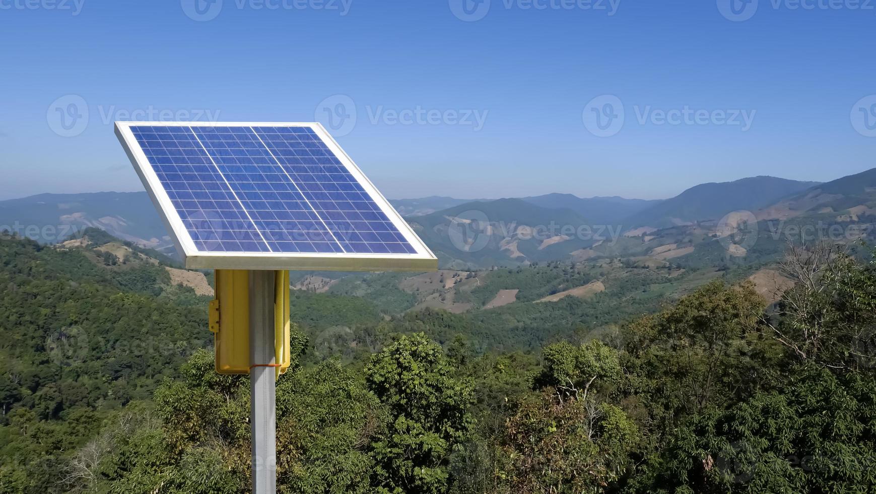 Photovoltaic panel, new technology for store and use the power from the nature with human life, sustainable energy and environmental friend concept. photo